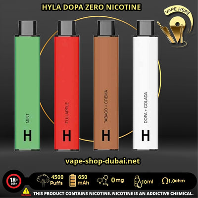 HYLA DOPA ZERO 4500 PUFFS DISPOSABLE VAPE (Zero mg Nicotine) UAE Dubai