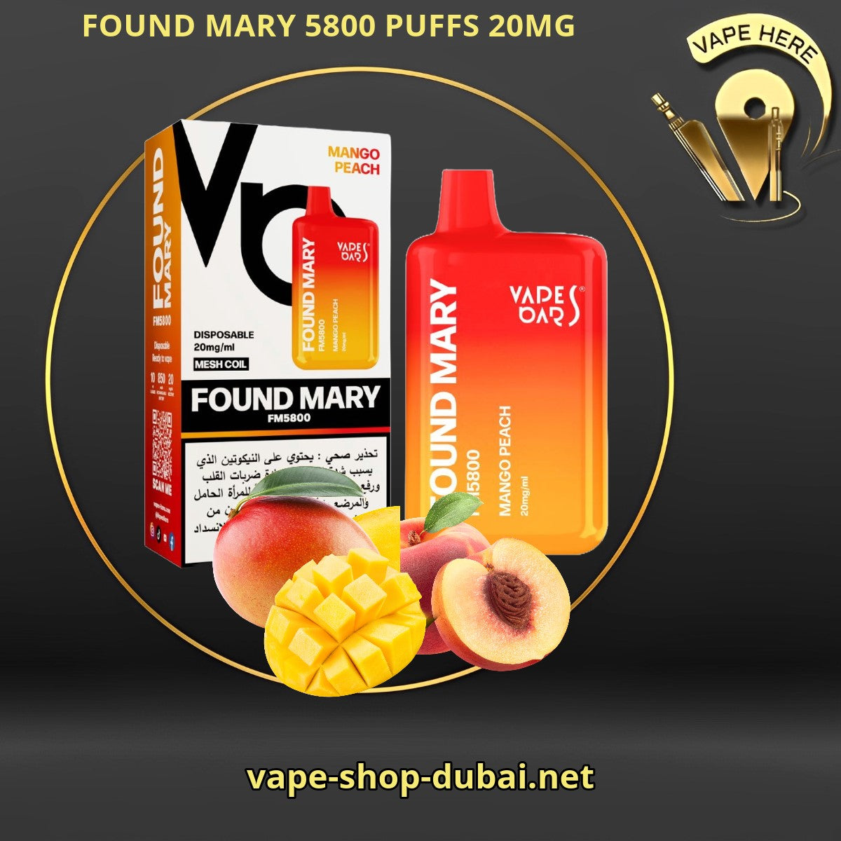 FOUND MARY FM 5800 PUFFS 20MG Mango Peach DISPOSABLE VAPE BY VAPE BARS UAE Sharjah