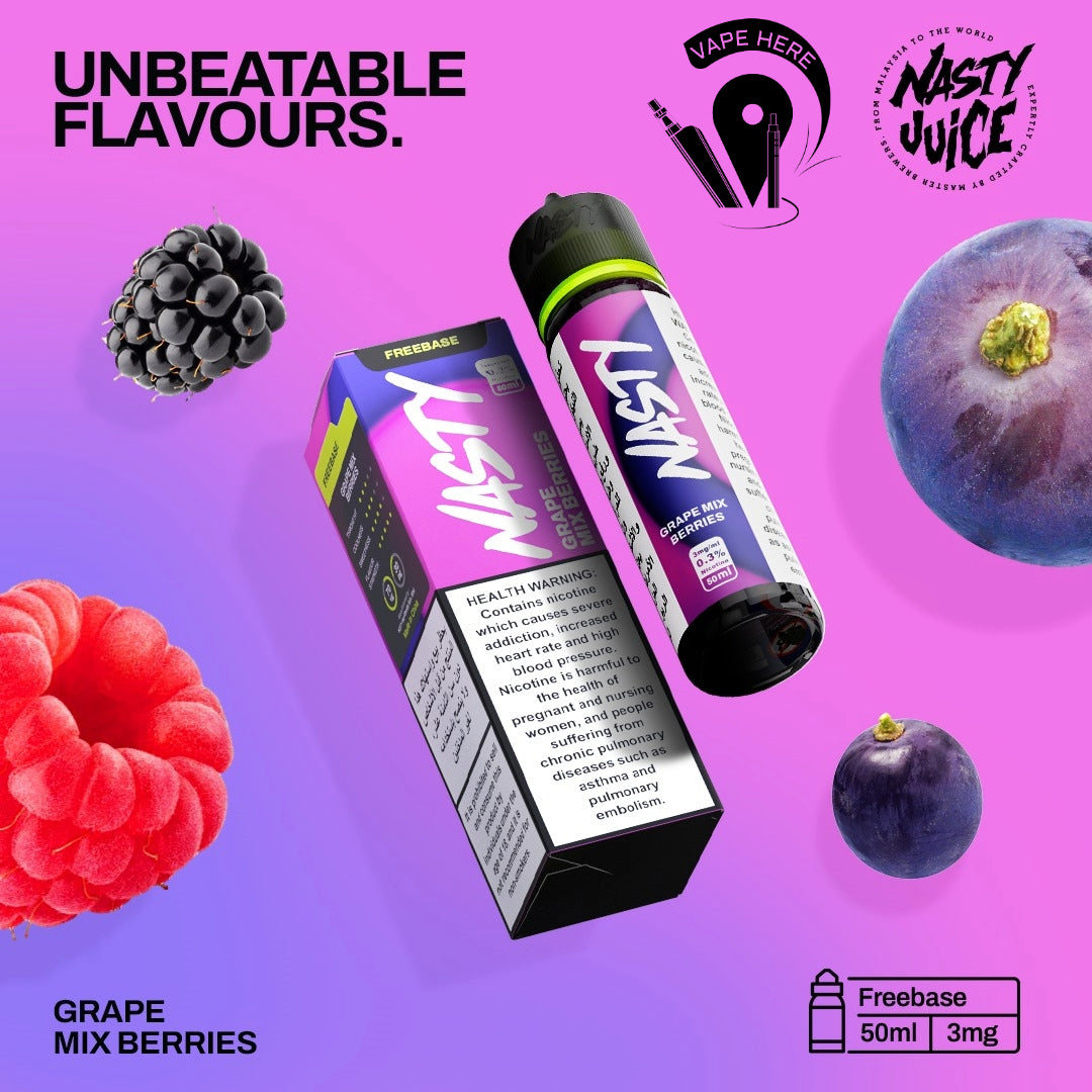 Nasty Vape Juice 3mg 50ml Esma Approved E-Liquids Grape Mix Berries UAE Al Ain