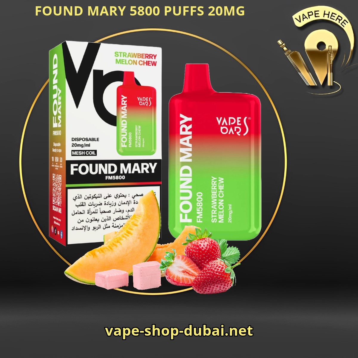 FOUND MARY FM 5800 PUFFS 20MG Strawberry Melon Chew DISPOSABLE VAPE BY VAPE BARS UAE Sharjah