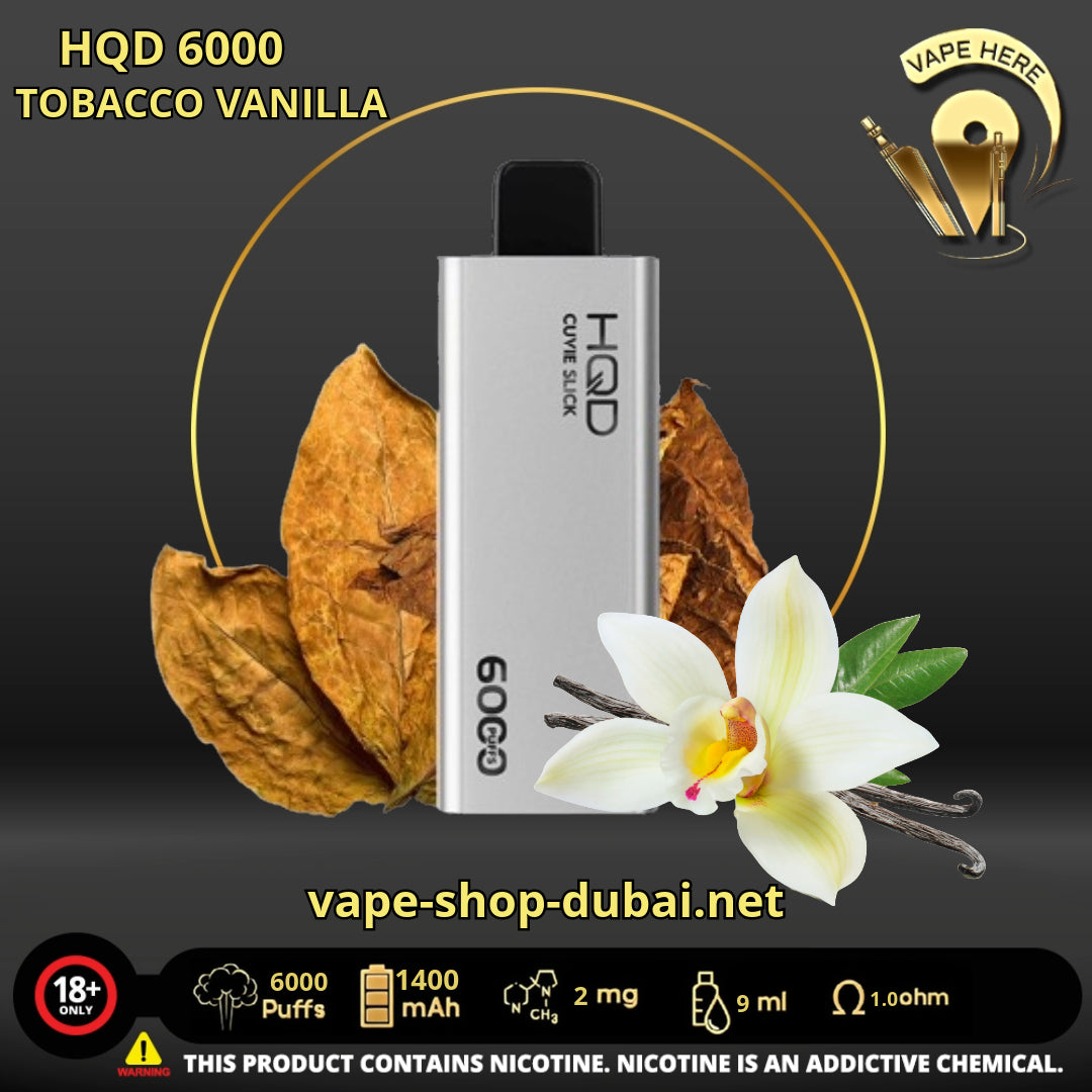 HQD CUVIE SLICK 6000 PUFFS DISPOSABLE VAPE Tobacco Vanilla UAE Abu Dhabi