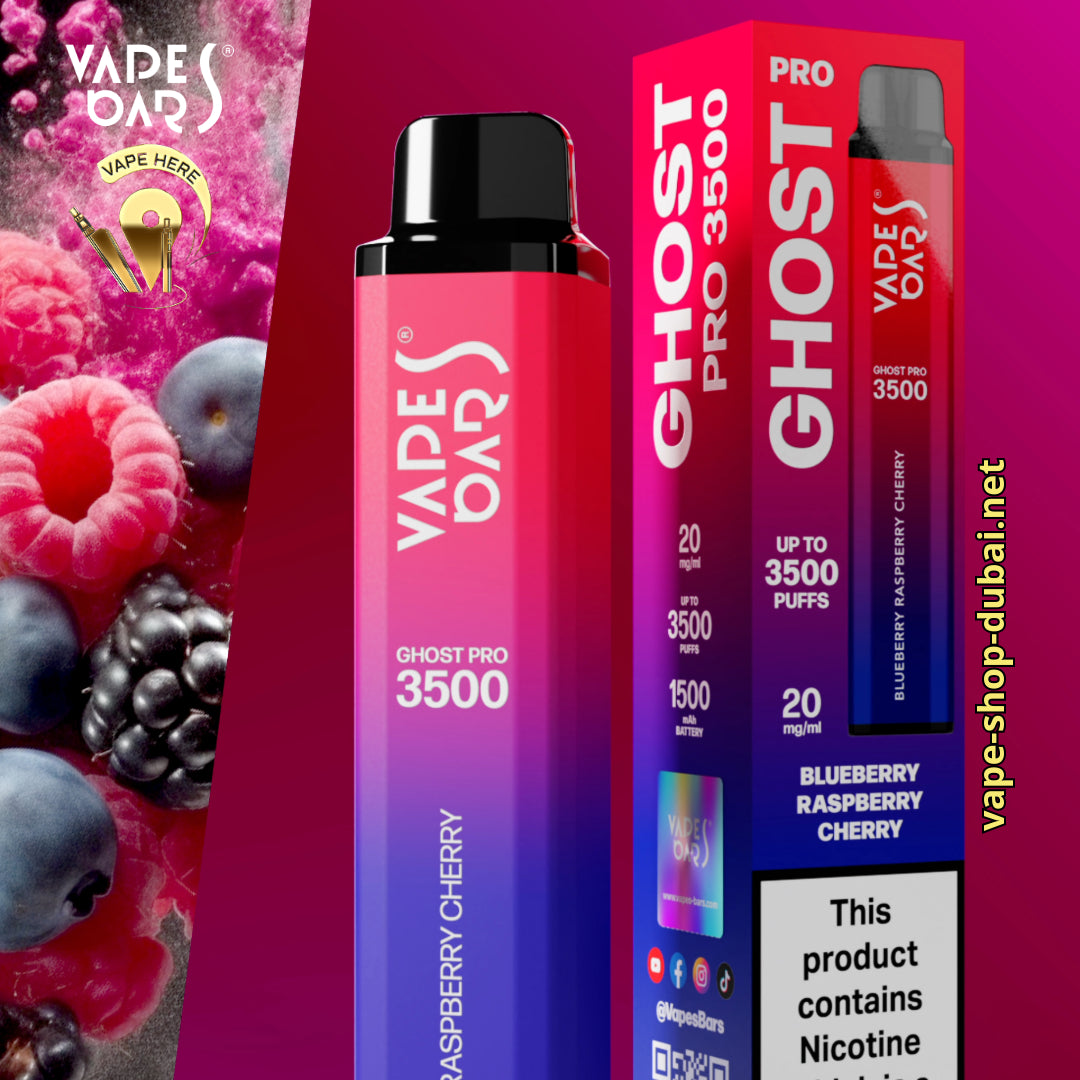 VAPES BAR - GHOST PRO 3500 PUFFS DISPOSABLE VAPE Blueberry Raspberry Cherry UAE Dubai