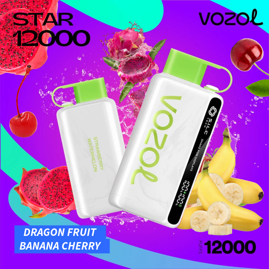 VOZOL STAR 12000 PUFFS DISPOSABLE VAPE Dragon Fruit Banana Cherry UAE Abu Dhabi