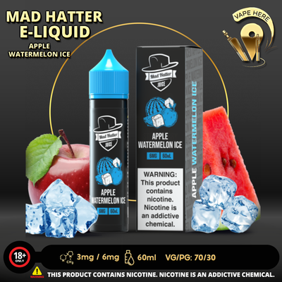 APPLE WATERMELON ICE - E-LIQUIDS 60ML / MAD HATTER - Vape Here Store