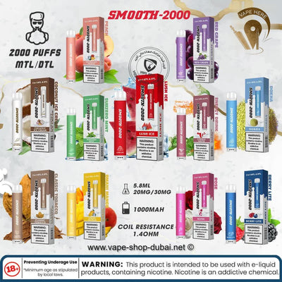 Smooth 2000 – Disposable Pods 20mg - 2000 Puffs  MTL & DTL - Vape Here Store